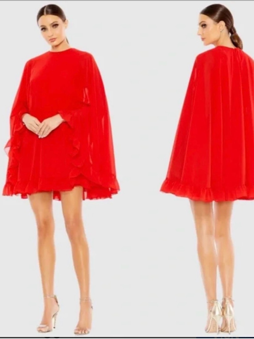 Teri Jon Red Cape-Sleeve 41” Length Dress